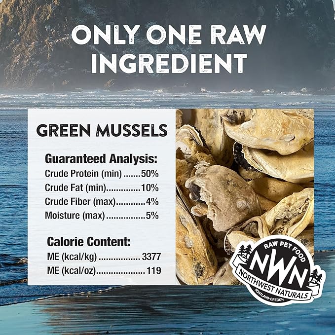 Northwest Naturals Raw Rewards Freeze-Dried Green Lipped Mussel Treats for Dogs and Cats - Bite-Sized Pieces - Healthy, 1 Ingredient, Human Grade, Natural, Proudly Made in USA, 2 Oz (Pack of 3)