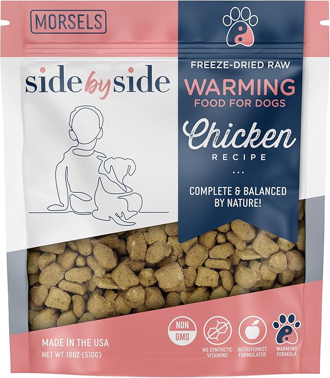 Side by Side Chicken Morsels, Warming Dog Food for All Breeds, Freeze-Dried Raw Superfood, Made of Whole Foods, Complete & Balanced Meal or Topper for Dogs, Non-GMO, No Artificial Additives, 18 oz