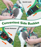 Halypet Cat Harness and Leash Set for Walking, Escape Proof Adjustable Vest Harness with 3-in-1 Integrated Buckles, Easy Control Soft Breathable Mesh with Reflective Strips for Cats, M, Green Monster