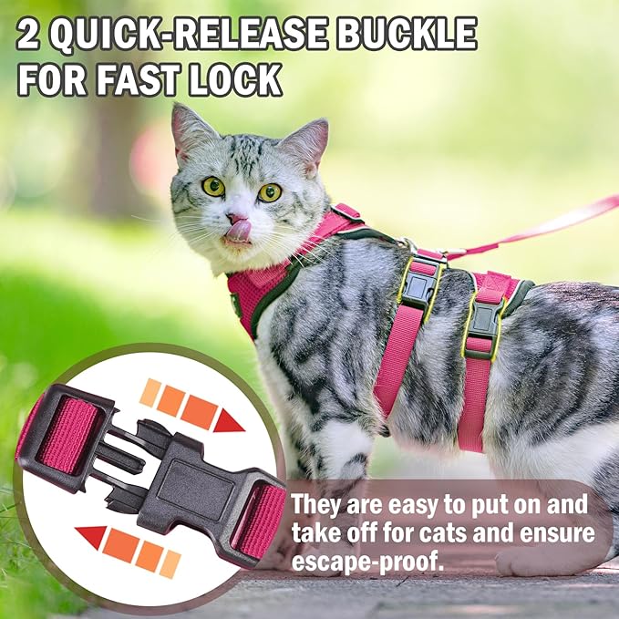 PUPTECK Cat Harness and Leash Set Escape Proof for Walking, Breathable Mash Vest Adjustable Harness for Cats Puppy Small Animals, Reflective at Night, Fuschia Small