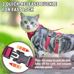 PUPTECK Cat Harness and Leash Set Escape Proof for Walking, Breathable Mash Vest Adjustable Harness for Cats Puppy Small Animals, Reflective at Night, Fuschia Small