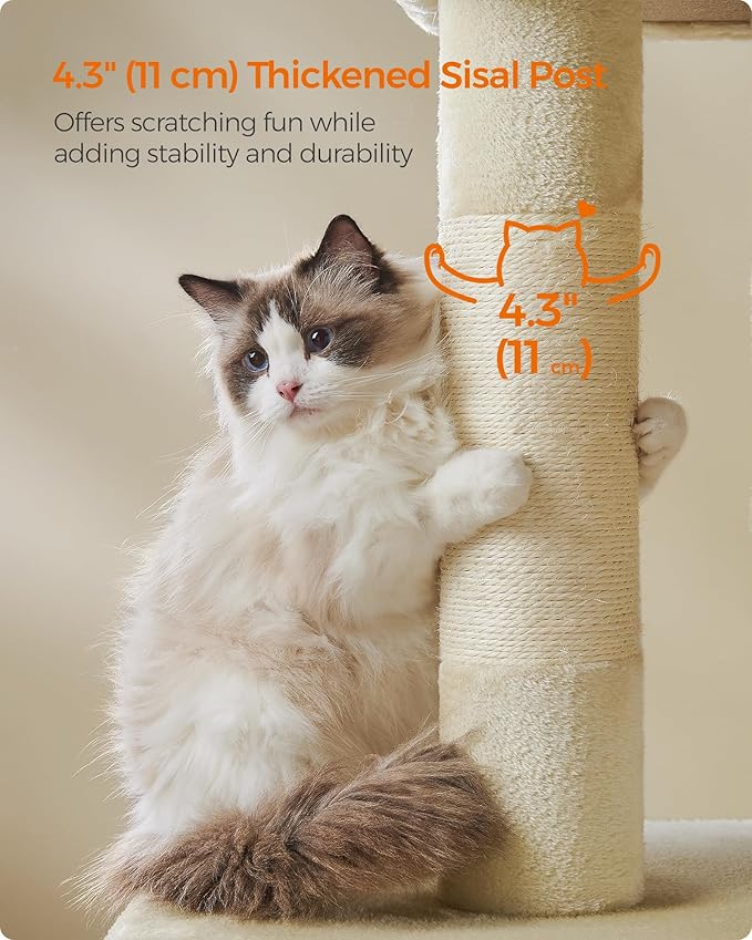 Feandrea Cat Tree, 39.8-Inch Cat Tower, XL, Cat Condo for Extra Large Cats up to 44 lb, Large Cat Perch, 2 Cat Caves, Scratching Post, Beige UPCT614M01