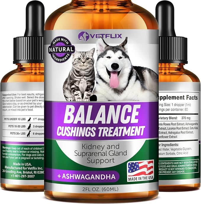 Balance Pet Adrenal Support for Dogs & Cats - Made in USA - Cushing's & Kidney Support Supplement - Natural Endocrine Health Formula - 2 Fl Oz