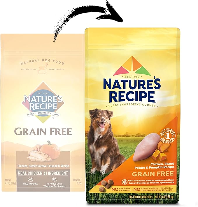 Nature′s Recipe Grain Free Chicken, Sweet Potato & Pumpkin Recipe Dry Dog Food, 4 lb. Bag