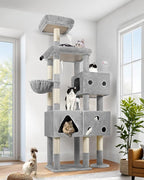 Globlazer Extra Large Cat Tower, 81-inch Tall Cat Tree for Big Cats 20 lbs, XXL Heavy Duty Cat Scratching Tower for Indoor Adult Cats with 3 Cat Condos, 8 Scratching Posts, F81, Light Grey