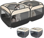 2-in-1 Pop Up Puppy Playpen, Detachable into 2 Separate Pens with Additional Doors, Assembly-Free Portable Cat Dog Crates Pet Pen Tent Kennel Kitten Enclosure Cage Indoor Outdoor Foldable Condo(L)