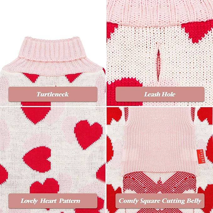 KYEESE Dog Sweater for Medium Dogs with Leash Hole Dog Sweaters Red HeartPet Sweater,XXL
