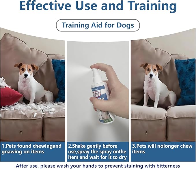 No Chew Spray for Dogs, No Chew Deterrent to Stop Chewing Furniture & Licking Hot Spots, Natural & Alcohol-Free, Indoor/Outdoor Use (2 X 3.38 fl oz)