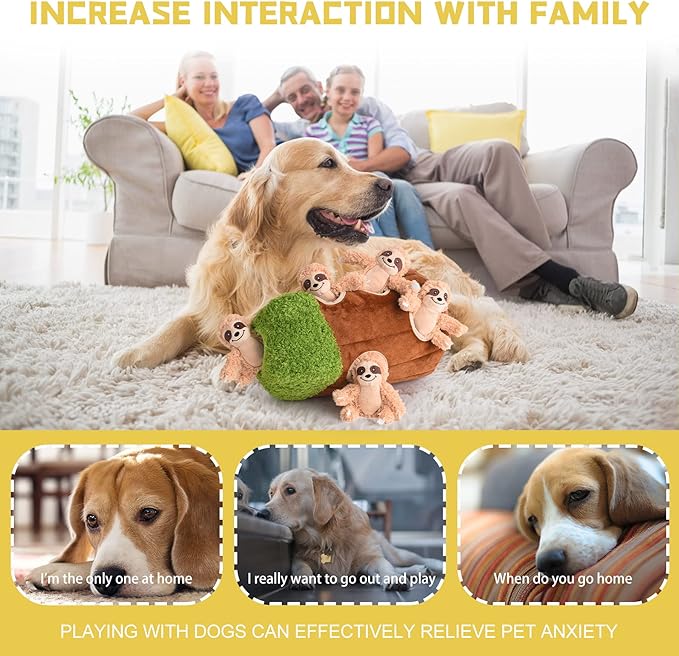 Interactive Squeaky Dog Toys Plush Sloth Dog Toy, Stuffing Woodland Friends Burrow, Squeaky Plush Dog Toy for Small Medium Large Dogs (Large)