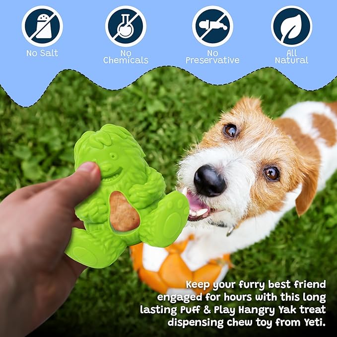 Yeti Dog Chew Puff and Play Interactive Dog Toys, Nuggets Dog Treat Dispenser Teething, Behavior Training for Light to Moderate Chewers, (Green - Yeti)