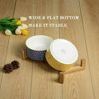 Selamica Ceramic 30 OZ Dog Bowls with Wooden Stand, Anti-Slip Dishes Set for Cats and Small Dogs, Weighted Bowls in Assorted Colors