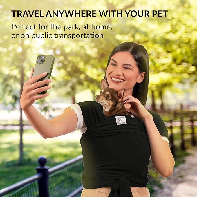 Dog Sling Carrier for Small Dogs - Anti-Anxiety Cat Sling, Puppy Pouch - Pet Sling in Gray Black Blue Green Pink Yellow (Black, Standard)