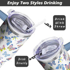 40 Oz Butterfly Tumbler with Handle and Straw, Double Wall Stainless Steel Cup, Butterfly Tumbler with Lid and Straw, 40 Oz Water Bottle and Mugs for Women Gifts