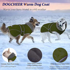 Dogcheer Dog Coat, Christmas Dog Jacket Waterproof Puppy Winter Coat for Cold Weather, Reflective Adjustable Pet Snow Jacket Warm Turtleneck Fleece Sweater for Small Medium Large Dogs - Green, 2XL
