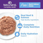 Wellness Complete Health Pate Adult Wet Cat Food, Natural, Protein-Rich, Grain Free, 3 Ounce, 24 Pack, (Beef & Salmon)