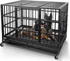 Oranland 48/38 Inch Heavy Duty Dog Crate Cage Kennel with Wheels, High Anxiety Indestructible, Sturdy Locks Design, Double Door and Removable Tray, Extra Large XL XXL