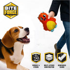 Bite Force - Durable & Strong Dog Toy Orange Monster with Squeaker, Kevlar-Reinforced for Aggressive Chewers.