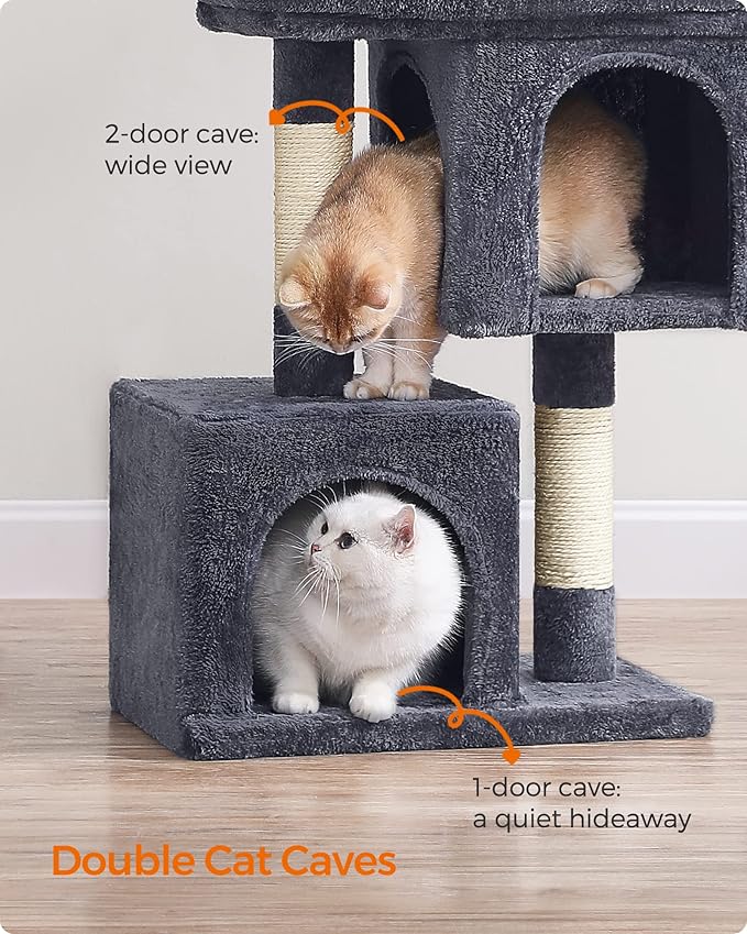 Feandrea Cat Tree, 29.1-Inch Cat Tower, M, Cat Condo for Medium Cats up to 11 lb, Large Cat Perch, 2 Cat Caves, Scratching Post, Smoky Gray UPCT612G01