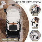 T6 Luxury Pet Stroller for Medium Dogs Up to 66lbs or 2 Small Pets – 3-in-1 Dog & Cat Stroller with Removable Carrier, Foldable & Lightweight (Beige)