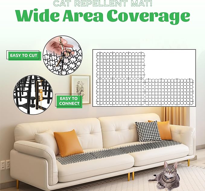 16 x 8 Inch Scat Mat for Cats, 16 Pack Scat Mat with Spikes Outdoor - Cat Deterrent Mat with Strips Digging Stopper, Cat Spike Mat to Keep Animals Away from Furniture