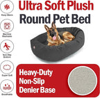 Majestic Pet 52 Inch Suede Shredded Memory Foam Mix Calming Extra Large Dog Bed Washable 52 x 35 x 11 (Inch) - Cozy Soft Round Donut Dog Bed with Spine for Head Support - Pet Bed Gray