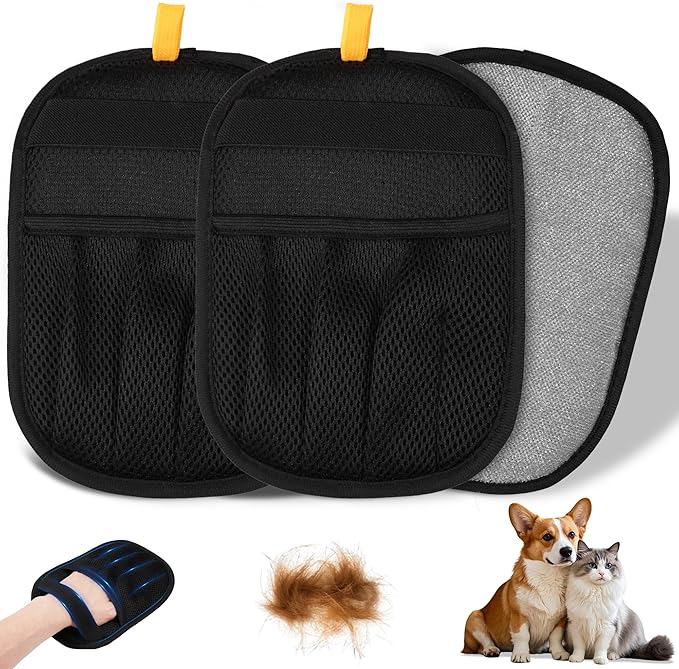 3PCS Pet Hair Removal Glove for Cats & Dogs, Upgraded Five-Finger Electrostatic Pet Hair Remover Glove, Reusable Magic Brush Pet Hair Removal Tool for Laundry, Couch, Carpet & Car Seat