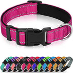 Reflective Dog Collar, Soft Neoprene Padded Nylon Pet Collar with Quick-Release Buckle, Adjustable for Mediunm Dogs,Hotpink,M, 3/4" Width