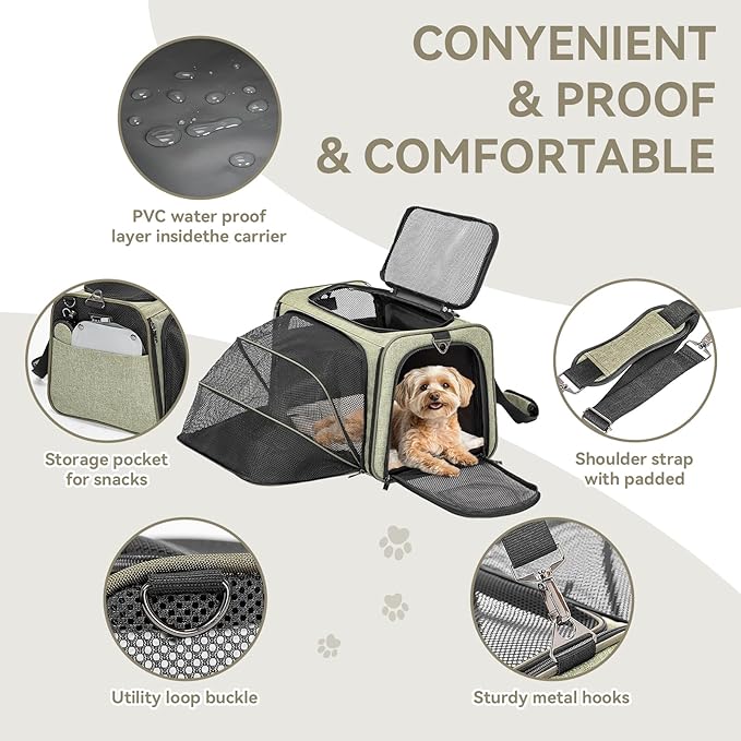 Petsfit Expandable Cat Carrier Dog Carrier,Airline Approved Soft-Sided Portable Pet Travel Washable Carrier for Kittens,Puppies,Removable Soft Plush mat and Pockets,Locking Safety Zippers