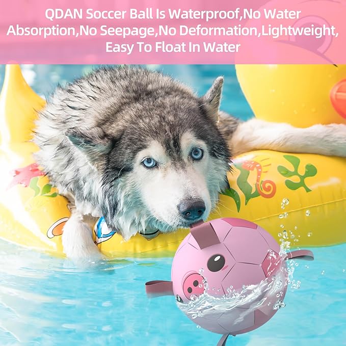 QDAN Dog Toys Soccer Ball with Straps, Interactive Dogs Toys for Tug of War, Puppy Birthday Gifts, Dogs Tug Toy, Dog Water Toy, Durable Dog Balls for Medium & Large Dog - Pink Pig（8 Inch）