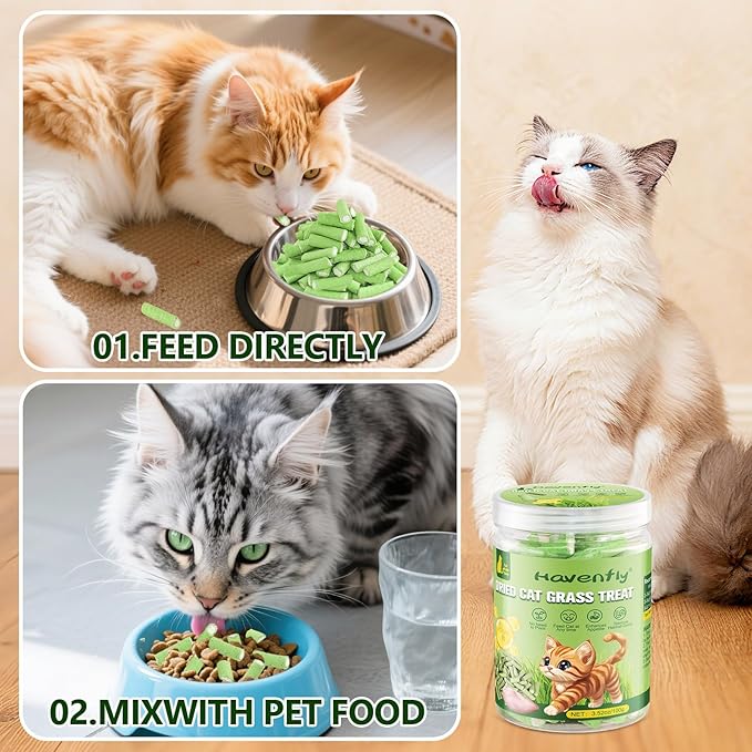 Cat Grass Teething Sticks, 3.52oz Edible Natural Dried Cat Grass Treats with Chicken, Cats Snack for Hairball Removal and Dental Care