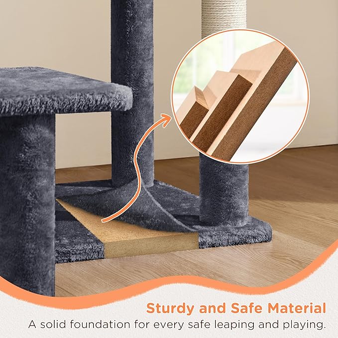 Yaheetech 57in Tall Cat Tree, Multi-Level Cat Tower W/Extended Platform, Padded Perch, Scratching Posts, Ball, for Indoor Large Cat Kitty as Pet Play House Activity Center