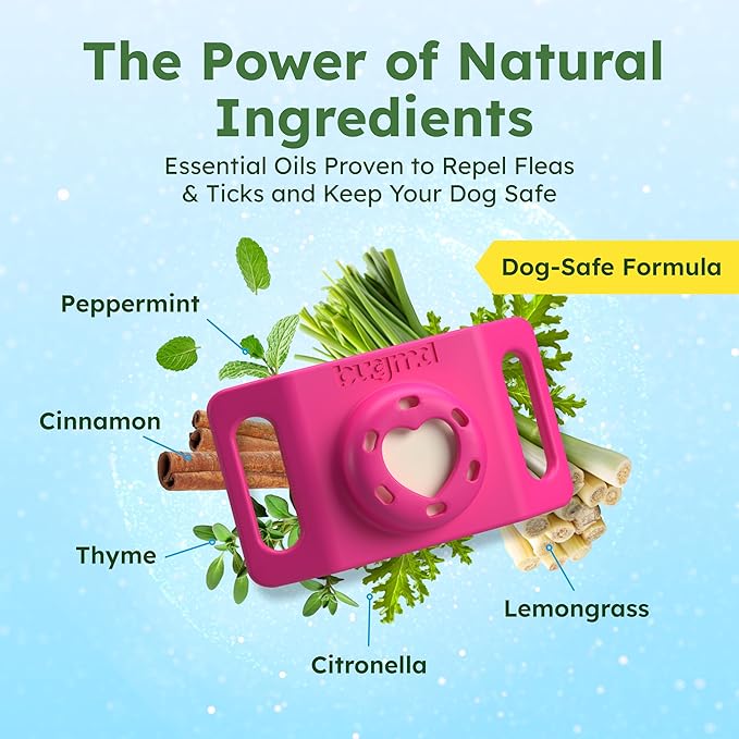 BugMD Paw Guardian Flea and Tick Prevention Pendant for Dogs with AirTag Holder | Plant-Powered Flea & Tick Control for Dog Collars Harnesses | Dog Tag with Air Tag Holder - Pink