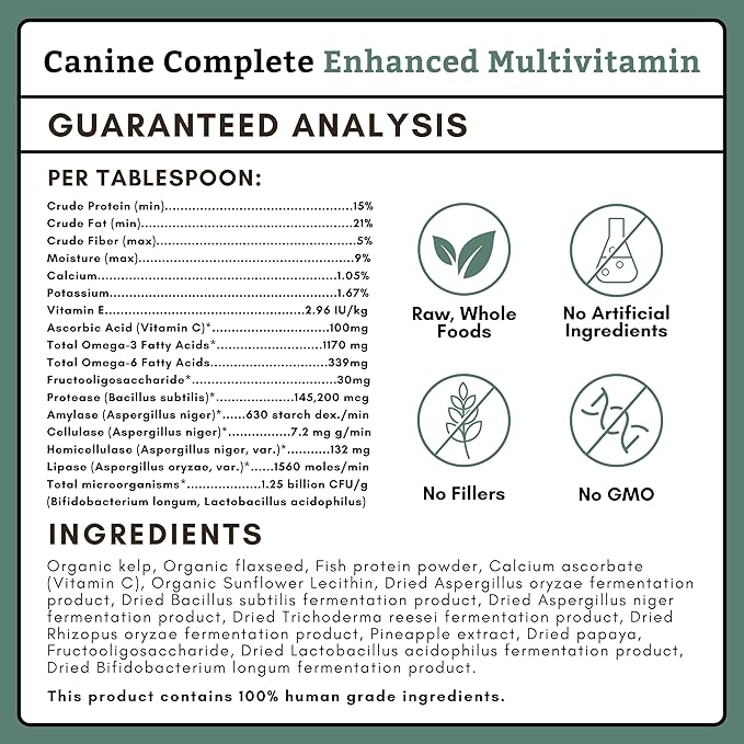 Wholistic Pet Organics Canine Complete - Dog Multivitamin Powder - 8 Oz - Daily Dog Vitamins and Supplements for Homemade Food - Immune System, Skin, Coat & Overall Health - Small and Large Breed