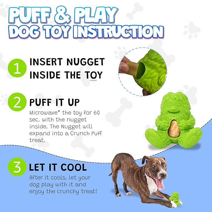 Yeti Dog Chew Puff and Play Interactive Dog Toys, Nuggets Dog Treat Dispenser Teething, Behavior Training for Light to Moderate Chewers, (Green - Yeti)