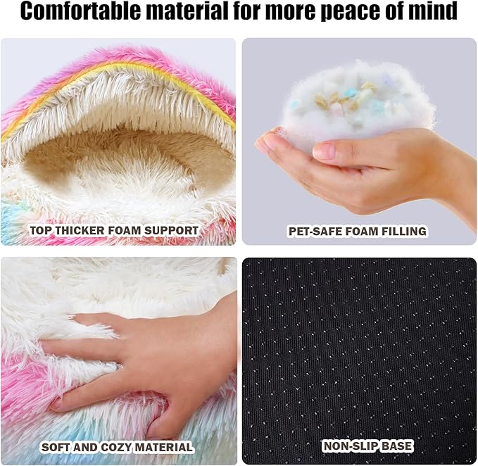 Calming Dog Beds & Cat Cave Bed with Hooded Cover,Washable Round Beds for Small Medium Pets,Anti-Slip Faux Fur Fluffy Coved Bed,Comfortable Warming Pet Bed(20 * 20inch,Dazzle)