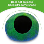 Woolygon Premium Felt Cat Cave Bed – Wool Kitty Beds Handcrafted Kitten Caves Bed for Indoor Cats - Made from 100% Eco-Friendly Merino Wool, Foldable Cat Hidewawy Covered Cat Houses (Emerald Indigo)