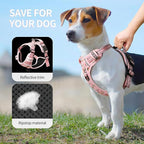HEELE Dog Harness, No Pull Adjustable Padded Reflective Harness for Small Medium Large Dogs with Handle for Walking Training, Flower-Pink, M