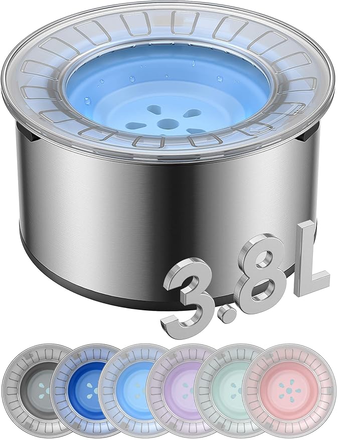 1Gallon Large Dog Water Bowl No Spill, [Anti Digging Lid & Rubber Bottom] Spill Proof Dog Bowl, Anti Splash Mess Dripless Slow Drinking Stainless Steel Water for Sloppy Messy Drinkers Car