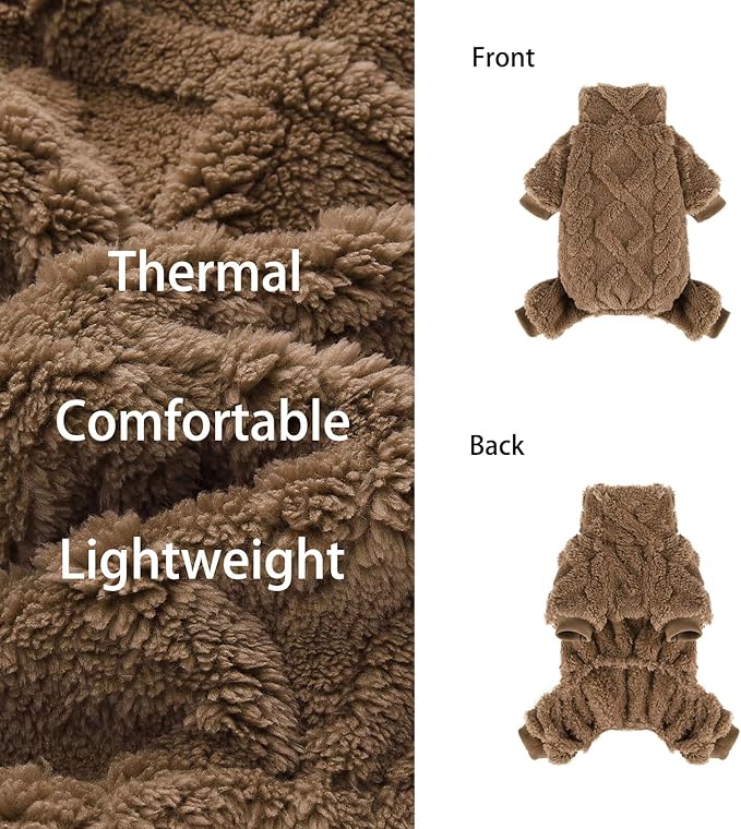 Dog Pajamas Small Sized Dog,Pajamas for Dogs, Winter Chihuahua Yorkie Teacup Cat Sweater Clothes Outfits,Soft Cold Weather Pet Coat Warm Fleece Puppy Pjs (XX-Small, Brown)