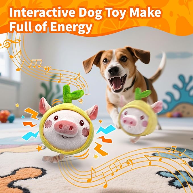 Interactive Dog Toys, Moving Squeaky Dog Toy Ball, Rechargeable Bouncing Rolling Puppy Ball Toy with Jumping Music Talking Mode for Puppy Small Medium Dogs to Keep Them Busy (Pig)