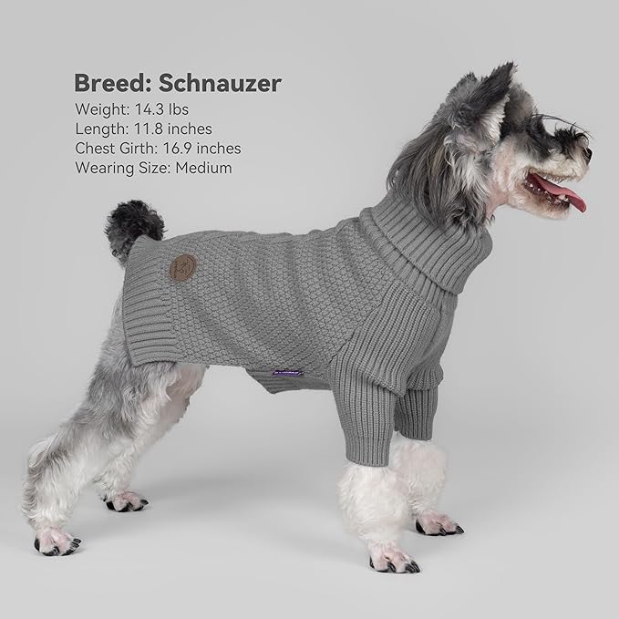 cyeollo Dog Sweater Warm Turtleneck Knitted Sweaters with Sleeve Winter Dog Clothes Sweaters for Dogs, Grey L