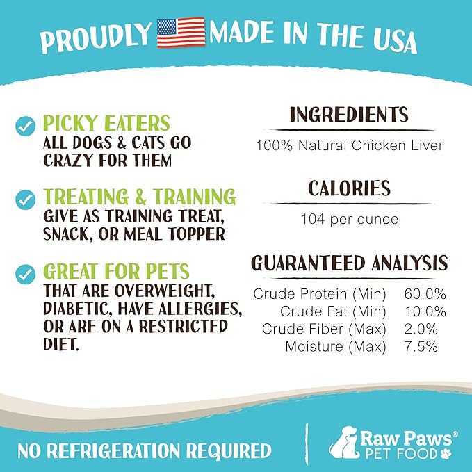 Raw Paws Freeze Dried Chicken Liver Dog & Cat Treats, 4-oz - Made in USA - Liver Treats for Dogs & Cats