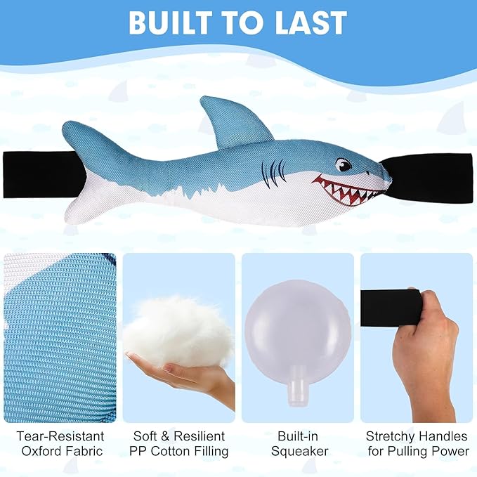 BINGPET Squeaky Dog Toys with Handles for Interactive, Tug of War Puppy Shark Toys to Keep Small Medium Dogs Busy，Puppy Training