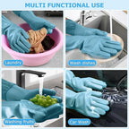 Dog Washing Gloves | Pet Grooming Gloves | Extra Long Arms (17.3") for Cats & Dogs | Massage & Hair Removal Pet Glove (Hazy Blue)