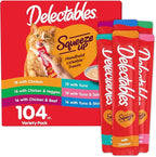 Delectables Squeeze Up Variety Pack, Creamy Squeezable Puree, Lickable Wet Cat Treats, Grain Free, No Added Fillers, No by-Products, No Added Preservatives, 0.5 Ounces Tube, 104 Tubes Total