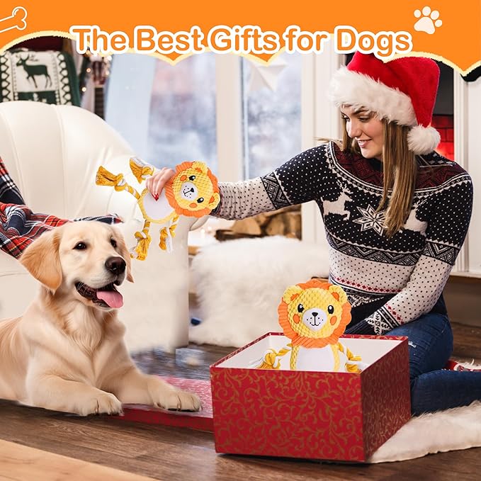 Dog Squeak Plush Toys, Cute, Funny, Durable Fabric Rope Dog Toy for Small, Medium Pets, Indoor and Outdoor, Ideal Pet Gift, Lion