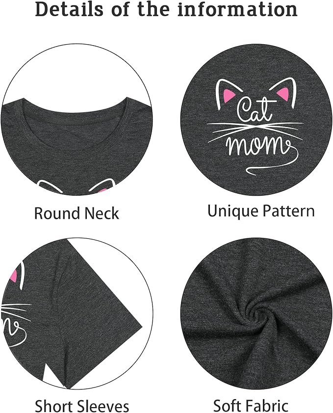 Cat Shirts for Women Cute Cat Mom Oversized Shirt Funny Pet Graphic Tees Y2k Teen Girl Clothes