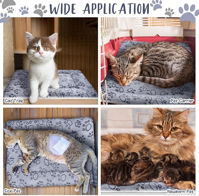 2 Pack Self Warming Cat Mat Self Heating Cat Pad Cat Bed Reversible Machine Washable Reflects Body Heat Warm Thermal Pet Pad Crate Blanket for Feral and Indoor Cat(Dog Paw,22" X 18")