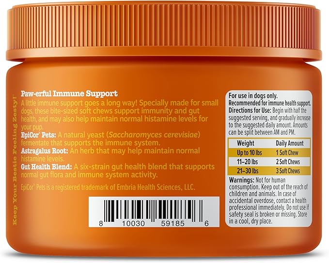 Zesty Paws Dog Allergy Relief Chews, Dog Probiotics for Itchy Skin and Ears, Lamb, Mini, 90ct