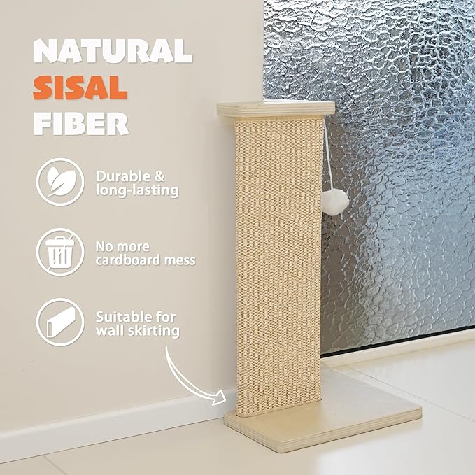 PETKARAY Couch Corner Cat Scratcher, 22'' Corner Scratching Post Cat Wall Scratcher, Sisal Scratch Pad for Sofa, Wall Furniture Protector with Toy Ball